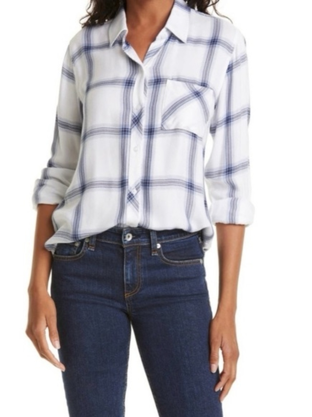 Rails Hunter White Azure Plaid Button-Down Shirt